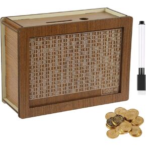 Piggy Bank for Boys and Girls, Wooden Piggy Bank for Adults, Money Bank with Marking Pen, Wooden Letter Piggy Bank, Money Box with Counter, Suitable for Birthday, College Funds (2000€)