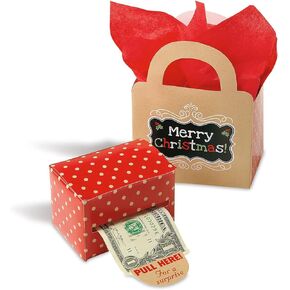 Current Reindeer Christmas Money Dispenser and Gift Bag Set, 2-1/2 x 3-Inch Bill Holders with 3 x 6-1/2 x 9-Inch Gift Bag, Fun Holiday Cash Box for Kids, Includes 60 Seals to Join Each Bill