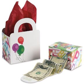 مجموعة حقيبة هدايا وموزع أموال عيد الميلاد السعيد السعيد الحالي، حامل فواتير مقاس 2-1/2 × 3 بوصة مع حقيبة هدايا مقاس 3 × 6-1/2 × 9 بوصة، صندوق نقود ممتع للعطلات للأطفال، يتضمن 60 ختمًا للانضمام إلى كل منها فاتورة