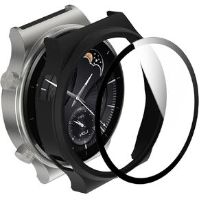 Smartwatch Full Coverage PC Protective Case Cover with Tempered Glass Screen Protector for Huawei Watch GT2 Pro, Soft and Durable(PC Black)