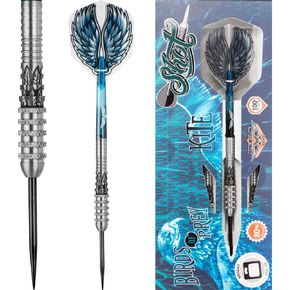 Shot! Darts Steel Tip, Birds of Prey Kite (21g/23g/25g), 80% Tungsten Barrel, Front Weighted, Handcrafted Professional Dart Set & Flights Made in New Zealand, Metal Tip for Bristle Dartboard