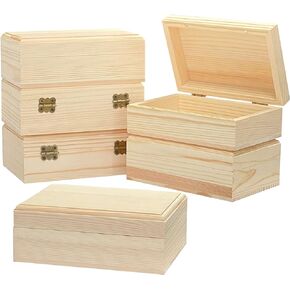 6-Pack Wooden Box Unfinished Rectangle Pine Wood Box for Crafts,Magnetic Hinged Lid (5.5 x 3.5 x 1.9 in)
