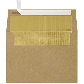 LUXPaper A7 Foil Lined Invitation Envelopes | Peel & Press | 5 1/4" x 7 1/4" | Grocery Bag Brown w/Gold LUX Lining | 70lb. Text | 50 Qty