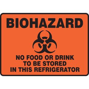 Accuform "Biohazard - No Food or Drink to be Stored in This Refridgerator", Magnetic Vinyl Refrigerator Sign, 7" x 10" MGS119