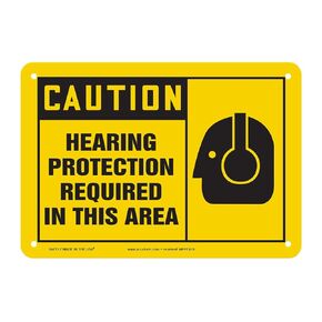 Accuform MPPE410VP Plastic Safety Sign, Caution Hearing Protection Required in This Area" with Graphic, 7" Length x 10" Width x 0.055" Thickness, Black on Yellow