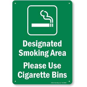 SmartSign "Designated Smoking Area, Please Use Cigarette Bins" Sign | 10" x 14" Plastic