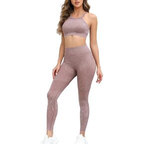 Women 2 Piece Workout Sets Seamless High Waist Leggings with Racerback Sports Bra Yoga Gym Outfits Active Matching Set