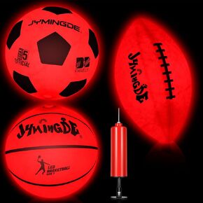 Glow Balls Set LED Basketball Glow in The Dark Football Light up Soccer Ball with Pump Light up LED Balls Set for Men Women Outdoor Indoor Sports Game Night Training Supplies