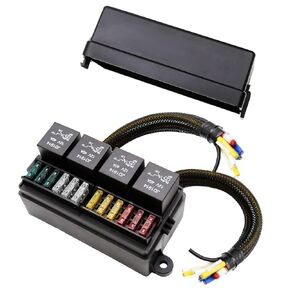12 Volt Fuse Relay Box with 4 Relays and 12 Way ATC/ATO Fuses Sealed 12 Volt Relay Fuse Holder Compatible for Automotive, Marine
