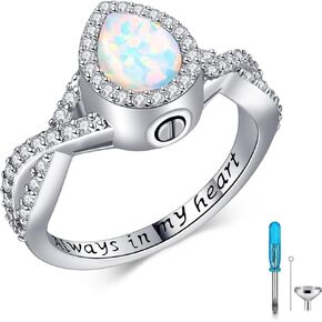 Opal Urn Ring for Ashes for Women Sterling Silver Teardrop Urn Ring Hold Loved Ones Ashes Memorial Jewelry for Women