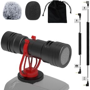 Cubilux Shotgun Microphone for Camera, External 3.5mm Video MIC with Cold Shoe Shock Mount Compatible with Canon, Nikon, Sony DSLR, Android Phone