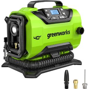 Greenworks 40V Cordless Tire Inflator, 160 PSI Portable Air Compressor, 2 Power Sources, Auto Shut Off, for Car, Bicycle, Motorcycle, Air Boat, Inflatables, Tool Only