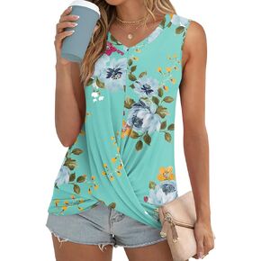 Anydoll Women's Summer Sleeveless Tank Tops Casual Loose Fit Blouse Twist Front Tshirts