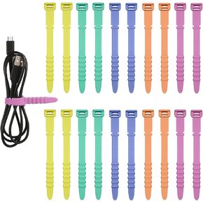 20pcs Reusable Zip Ties, Silicone Cable Ties, Cord Organizer Straps Elastic Cord Management Cable Straps Cord Ties for Headphones Charging Wire Home Office Table Organization (Black White)