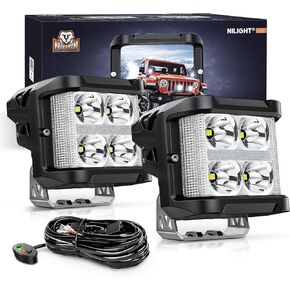 Nilight Side Shooter LED Light Pods with DRL, 4 Inch 26W Spot Flood Combo LED Cubes Light w/ 16AWG Wiring Kit for Fog Light Driving Light Auxiliary Light on Truck ATV UTV, 5 Years Warranty White