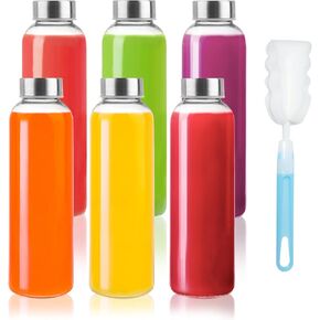 12 عبوة من زجاجات المياه الزجاجية، زجاجات زجاجية شفافة سعة 16 أونصة مع أغطية من الفولاذ المقاوم للصدأ، زجاجات مشروبات زجاجية قابلة لإعادة الاستخدام مع أغطية، زجاجات عصير للعصائر، كومبوتشا in Kuwait