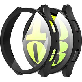 Suoman 2 Pack for Samsung Galaxy Watch 6 40mm Screen Protector Case, [Anti-Scratch] Tempered Glass Protector + All-Round PC Matte Protector Cover Set for Galaxy Watch 6 40mm-Black+Black