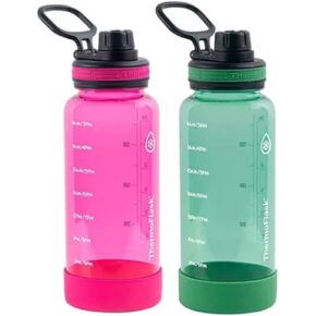 Thermoflask Premium Quality Motivational Water Bottle with Straw Lid with Times to Drink, BPA Free Tritan Plastic, 32 Ounce, 2-Pack, Orchid/Jadite in Kuwait