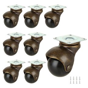 1.5 Inch Ball Caster Wheels, 8 Pack Antique Casters Wheels, 360 Degree Swivel Plate Furniture Wheels Casters for Furniture, Sofa, Chair, Wooden Table