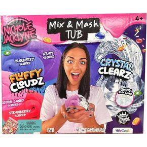 Nichole Jacklyne Fluffy Cloudz Slime Mix and Match Tub, Sensory Toy for Girls and Boys, Playtime Fun, Idea Gift for Kids, Includes Charms, Glitter and 4 Popular Scents