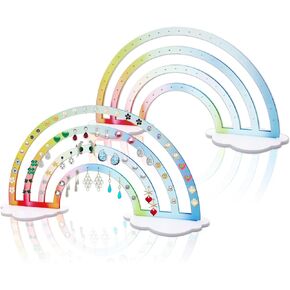 CrazyPiercing Iridescent Earrings Holder 2 Pack 71 Holes Display Rainbow Iridescent Ear Studs Jewelry Show Rack, Plastic Clear Acrylic Earring Rack Holder Organizer for Girl Women
