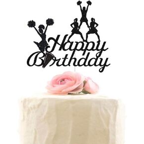 Cheerleading Happy Birthday Cake Topper Cheerleader Birthday Party Decors Cheers Up Sport Gymnast Girl's Cheer Dance Birthday Party Decorations Black Glitter