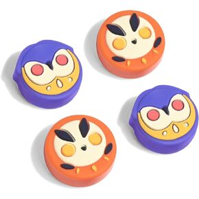 DLseego Thumb Grips Caps Design for Switch/Switch lite/Switch OLED Console, Soft Silicone Joycon Analog Controller Protective Anti-Slip Covers 4PCS Button Owls Joy Con Joystick Caps - Purple Orange