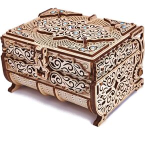 Wood Trick Treasure Puzzle Box for Adults - 3D Wooden Puzzle for Adults and Kids to Build - Cute & Neat Design - with Shimmering Crystals - Store Your Jewelry - Wood Model Kit