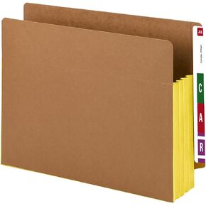 Smead End Tab Pocket, Reinforced Straight-Cut Tab, 3-1/2" Expansion, Extra Wide Letter Size, Redrope with Yellow Gusset, 10 per Box (73688)
