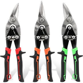HORUSDY 3 Pack Aviation Tin Snips Set, 10 Inch Metal Straight Cut, Left Cut, Right Cut for Cut Sheet Metal, Chrome Vanadium Steel