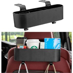 Dikno Car Headrest Backseat Organizer with Cup Holder, Multi-Functional Rear Seat Hanging Food Drink Snack Storage Box, Universal Auto Interior Accessories for Travel Road Trip (Black)
