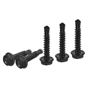 #10x1-3/4" Hex Washer Head Self Drilling Screws - 100Pack - Good for Machine - 410 Stainless Steel Black Oxide - Self Tapping Sheet Metal Screws