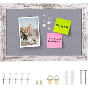 Cork Board Bulletin Board, Decorative Hanging Framed Cork Boards for Walls, Pin Board Vision Board for School Home Kitchen and Office, Bulletin Board with White Wood Frame (2636,WH,1pc)