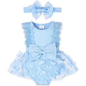 Baby Girl Summer Clothes Cute Newborn Girl Outfits Sleeveless Lace One Piece Romper +Headband 2pcs set 0-12 Months