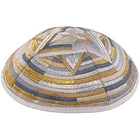 Kippah - Embroidered - Large Magen David -Silver & Gold