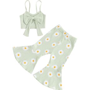 Toddler Baby Girl Summer Clothes Spaghetti Strap Tank Top Daisy Bell-Bottoms Pants Little Girl Outfits Set
