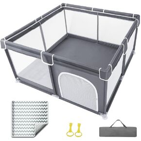 Playpen for Babies and Toddlers, Small Baby Playpen, 36"x36" Playpen, Baby Playard, Indoor & Outdoor Play Pen, Sturdy Safety Baby Play Yard with Soft Breathable Mesh (Grey)
