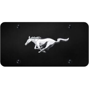 Au-TOMOTIVE GOLD Mustang Horse Chrome on Black Plate