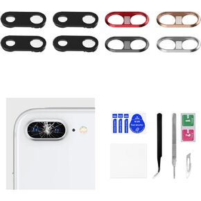 4 Sets for iPhone 8 Plus Silver Red Space Gray Gold Color HD Tempered Camera Lens Cover Replacement for iPhone8 Plus Back Rear Camera Lens Metal Frame with Fix Tool Repair Kit