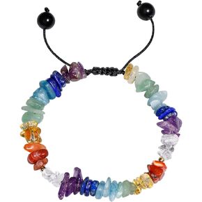 Jewever 7 Chakra Stone Bracelet for Women Chip Tumbled Real Reiki Crystals and Gemstones Anti Anxiety Relax Meditation Yoga Balance Spiritual Bracelets