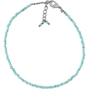 Larimar Dainty Beads Bracelet Natural Gemstone Birthstone Gift for her Chakra Healing Crystals Beads Jewelry Silver Plated Chain 8 inch