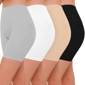 4 Pack Slip Shorts for Women Under Dresses, Seamless Anti Chafing Shorts Summer (4PCS Black White Nude Gray, M)