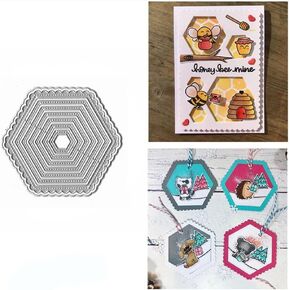 7PCS Hexagon Layered Line Frame Metal Die Cuts, Hexagonal Border Cutting Dies Cut Stencils Card Paper Craft DIY Template Metal Cutting Dies Album Embossing Paper Dies for Card Making Scrapbooking