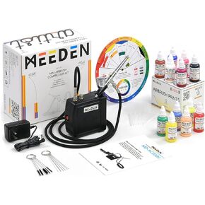 MEEDEN Multi-Purpose Airbrush Kit - Portable Mini Airbrush Compressor with 12 Colors × 30ml Airbrush Paint - Gravity Feed 0.5mm Airbrush Gun with Cleaning Set for Modeling