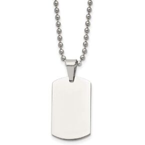 Stainless Steel Brushed and Polished 2mm Reversible Dog Tag on a 24 inch Ball Chain NecklaceCustomize Personalize Engravable Charm Pendant Jewelry Gifts For Women or Men (Length 24" Width 0.69")