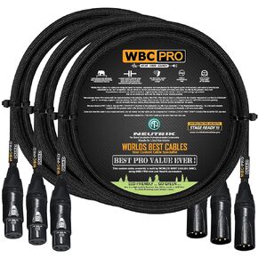 3 Units - 6 Foot - WBC-PRO-Quad Ultra-Silent Ultra-Flexible Balanced Star-Quad Cable with Neutrik Male & Female XLR Plugs & Black Tweed Jacket