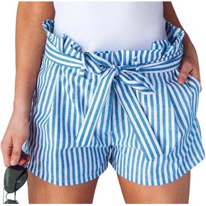 GOBLES Women's Casual Summer Striped High-Waist Tie Knot Shorts with Pockets