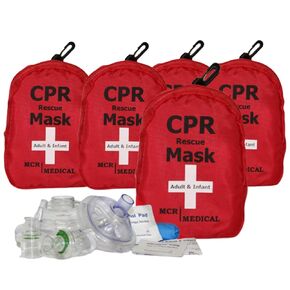 Pack of 5 MCR Medical Adult & Infant CPR Mask Combo Kits (with 2 Valves ea.)