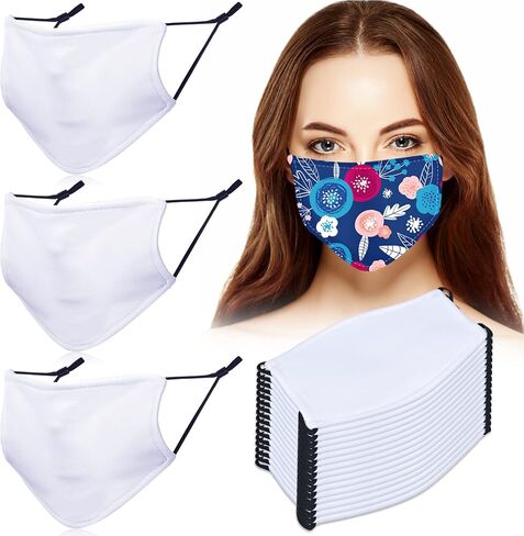 Jollidecor 16 قطعة أغطية الوجه التسامي الفراغات البوليستر التسامي للطباعة حماية الوجه الأبيض أغطية الوجه تنفس مع حلقة الأذن مرنة قابلة للتعديل للمراهقين والبالغين in Kuwait