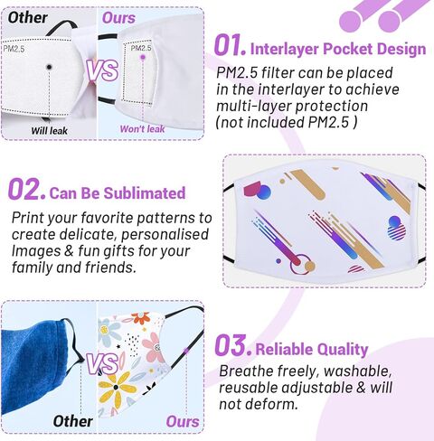 Jollidecor 16 قطعة أغطية الوجه التسامي الفراغات البوليستر التسامي للطباعة حماية الوجه الأبيض أغطية الوجه تنفس مع حلقة الأذن مرنة قابلة للتعديل للمراهقين والبالغين in Kuwait